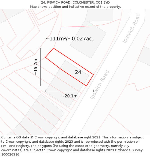 24, IPSWICH ROAD, COLCHESTER, CO1 2YD: Plot and title map