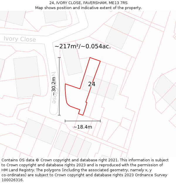 24, IVORY CLOSE, FAVERSHAM, ME13 7RS: Plot and title map