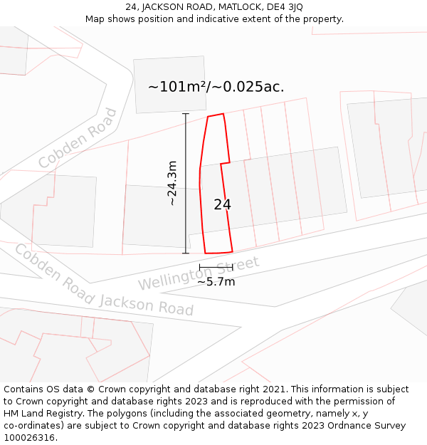 24, JACKSON ROAD, MATLOCK, DE4 3JQ: Plot and title map