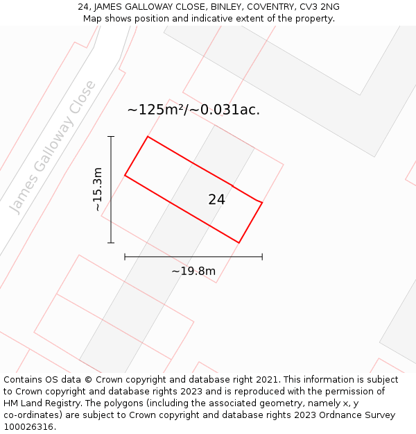 24, JAMES GALLOWAY CLOSE, BINLEY, COVENTRY, CV3 2NG: Plot and title map