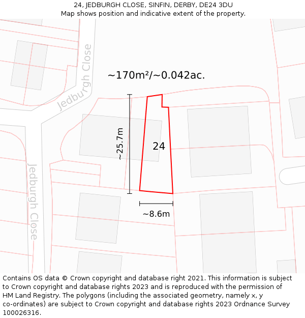 24, JEDBURGH CLOSE, SINFIN, DERBY, DE24 3DU: Plot and title map