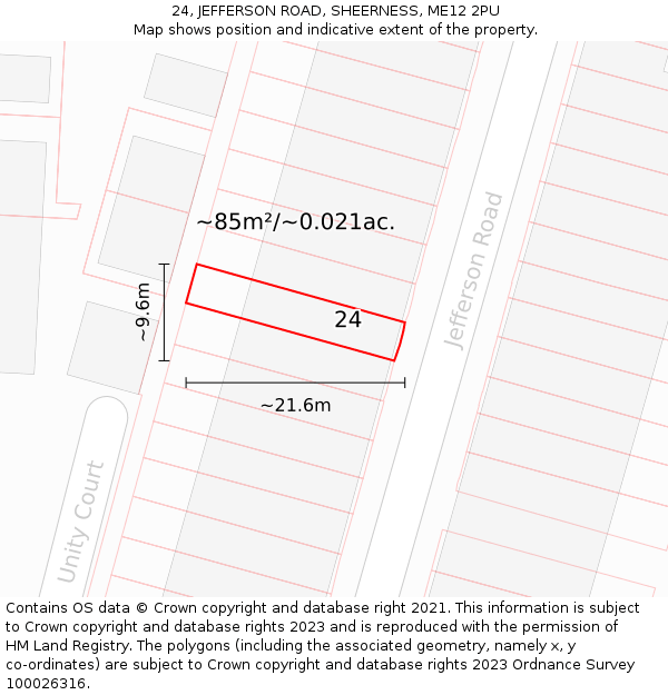 24, JEFFERSON ROAD, SHEERNESS, ME12 2PU: Plot and title map