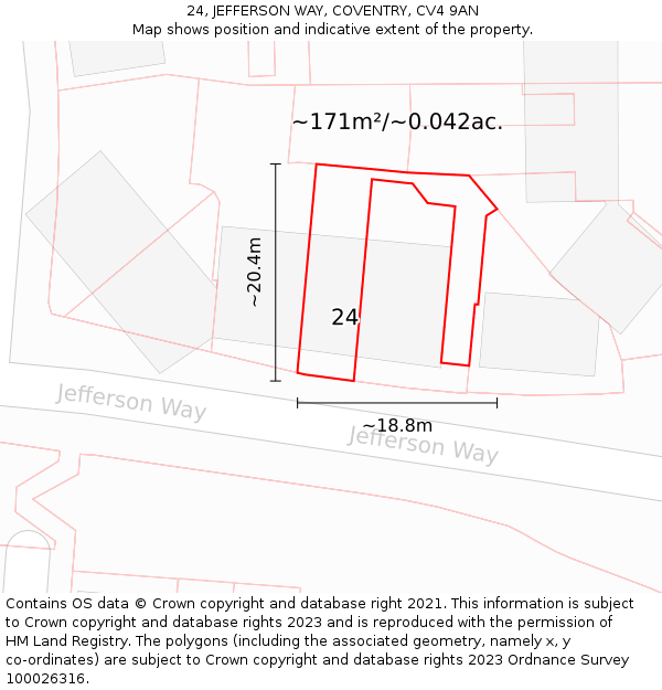 24, JEFFERSON WAY, COVENTRY, CV4 9AN: Plot and title map