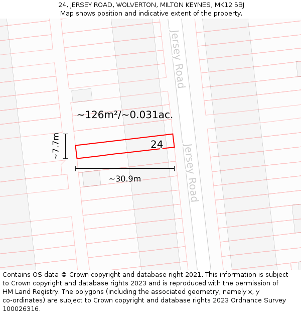 24, JERSEY ROAD, WOLVERTON, MILTON KEYNES, MK12 5BJ: Plot and title map