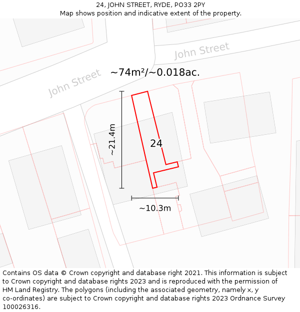 24, JOHN STREET, RYDE, PO33 2PY: Plot and title map