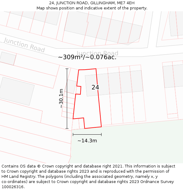 24, JUNCTION ROAD, GILLINGHAM, ME7 4EH: Plot and title map