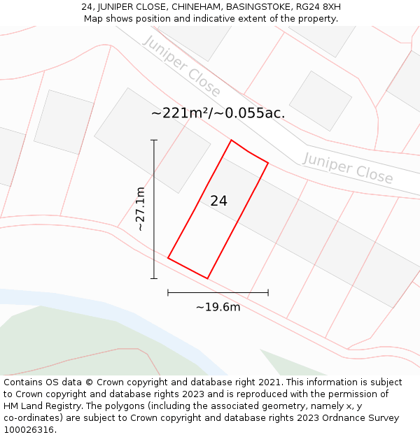24, JUNIPER CLOSE, CHINEHAM, BASINGSTOKE, RG24 8XH: Plot and title map