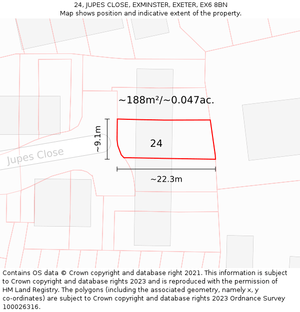 24, JUPES CLOSE, EXMINSTER, EXETER, EX6 8BN: Plot and title map