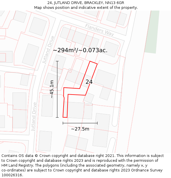 24, JUTLAND DRIVE, BRACKLEY, NN13 6GR: Plot and title map
