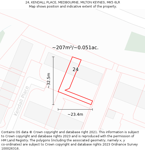 24, KENDALL PLACE, MEDBOURNE, MILTON KEYNES, MK5 6LR: Plot and title map