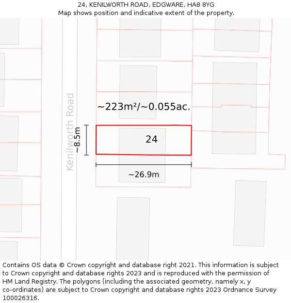 24, KENILWORTH ROAD, EDGWARE, HA8 8YG: Plot and title map