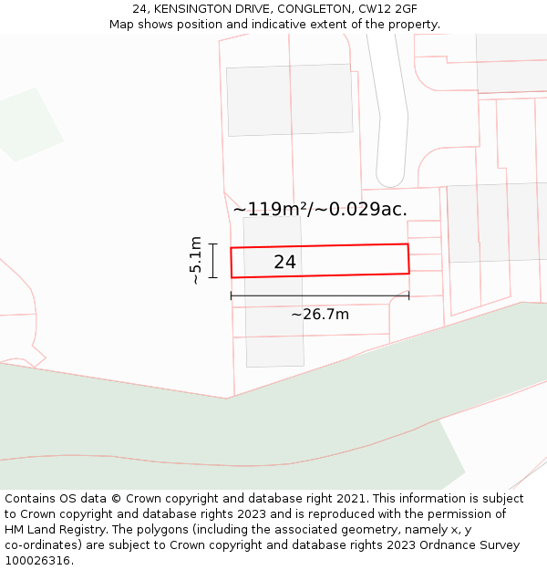 24, KENSINGTON DRIVE, CONGLETON, CW12 2GF: Plot and title map
