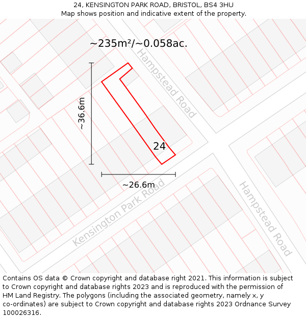 24, KENSINGTON PARK ROAD, BRISTOL, BS4 3HU: Plot and title map