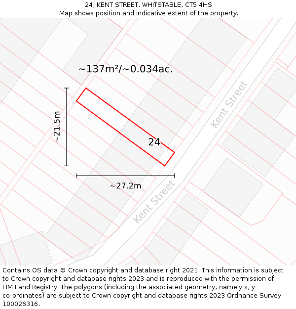 24, KENT STREET, WHITSTABLE, CT5 4HS: Plot and title map