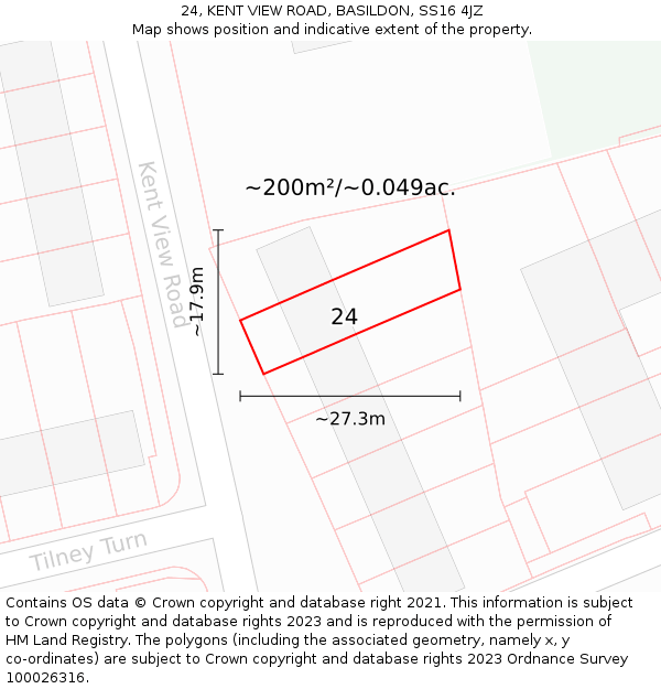 24, KENT VIEW ROAD, BASILDON, SS16 4JZ: Plot and title map