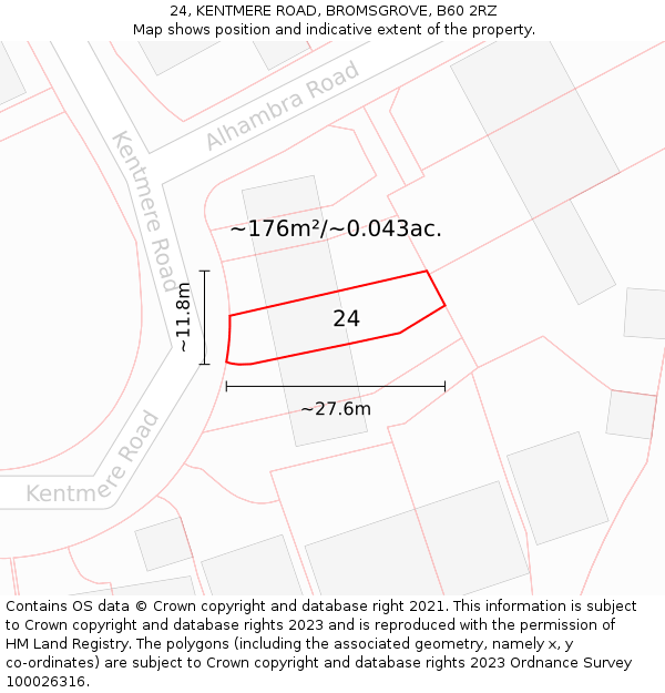 24, KENTMERE ROAD, BROMSGROVE, B60 2RZ: Plot and title map
