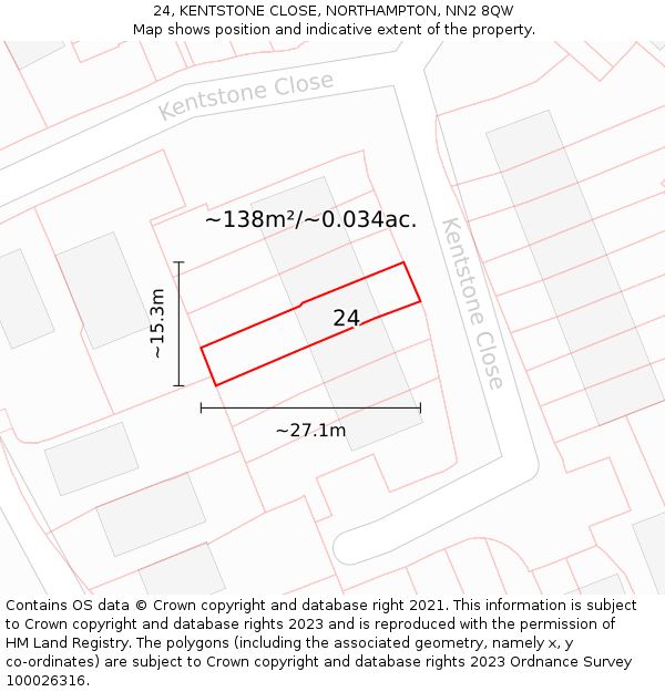 24, KENTSTONE CLOSE, NORTHAMPTON, NN2 8QW: Plot and title map