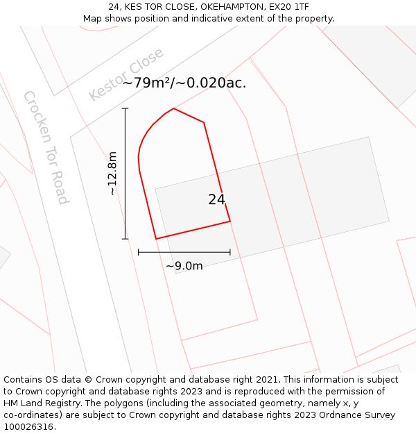 24, KES TOR CLOSE, OKEHAMPTON, EX20 1TF: Plot and title map