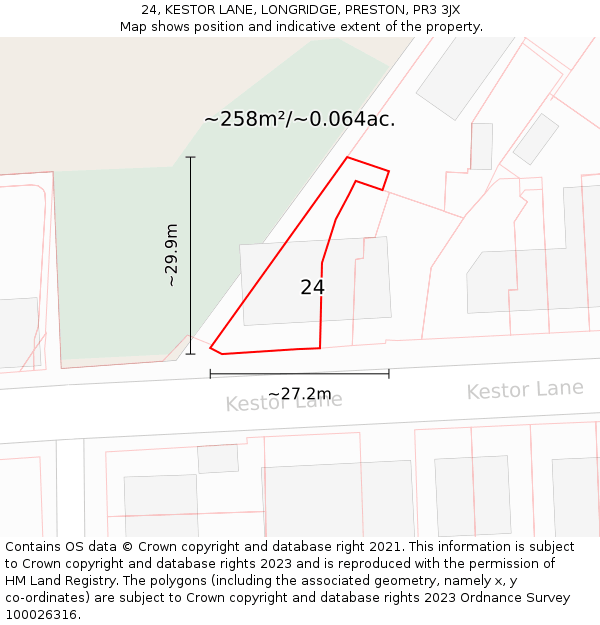 24, KESTOR LANE, LONGRIDGE, PRESTON, PR3 3JX: Plot and title map