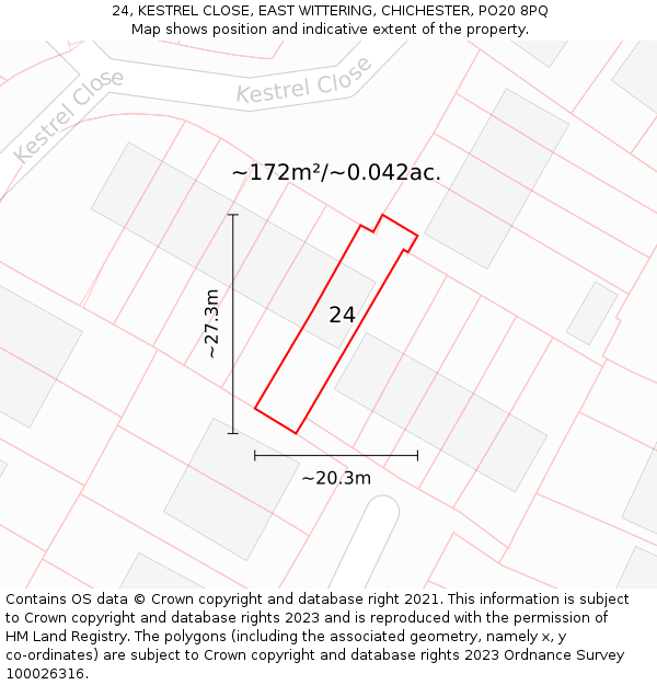 24, KESTREL CLOSE, EAST WITTERING, CHICHESTER, PO20 8PQ: Plot and title map