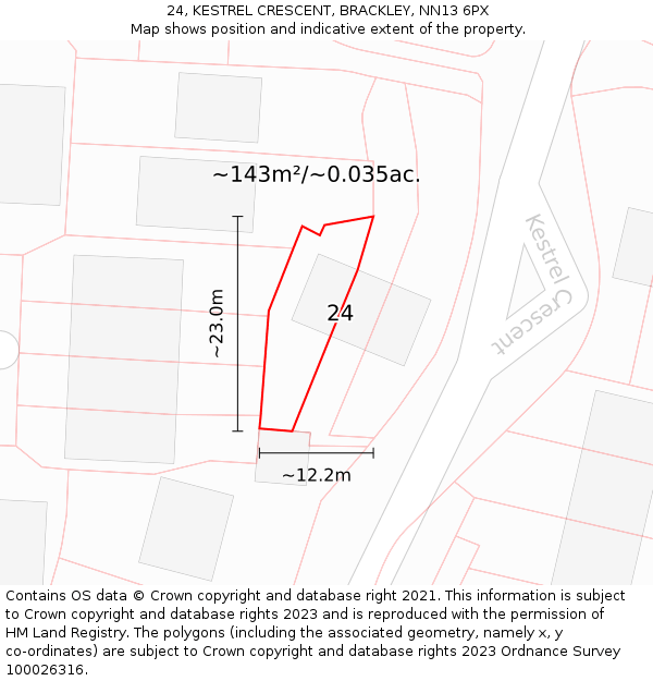 24, KESTREL CRESCENT, BRACKLEY, NN13 6PX: Plot and title map