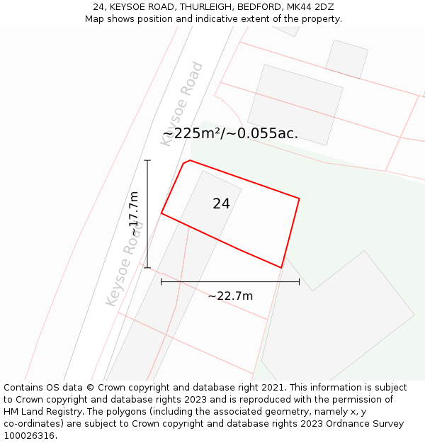 24, KEYSOE ROAD, THURLEIGH, BEDFORD, MK44 2DZ: Plot and title map