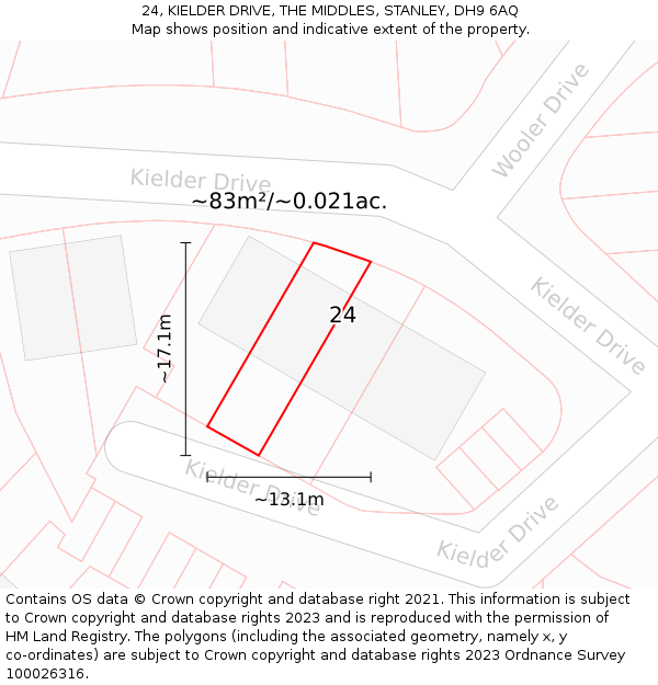 24, KIELDER DRIVE, THE MIDDLES, STANLEY, DH9 6AQ: Plot and title map