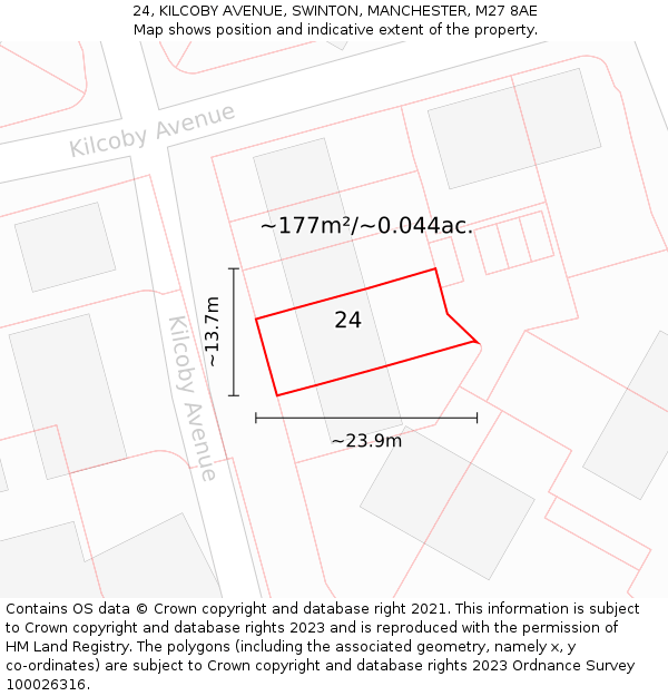 24, KILCOBY AVENUE, SWINTON, MANCHESTER, M27 8AE: Plot and title map