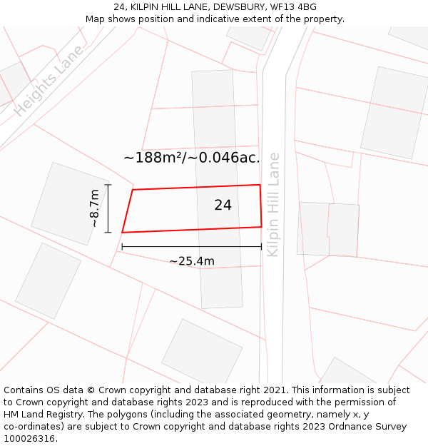 24, KILPIN HILL LANE, DEWSBURY, WF13 4BG: Plot and title map
