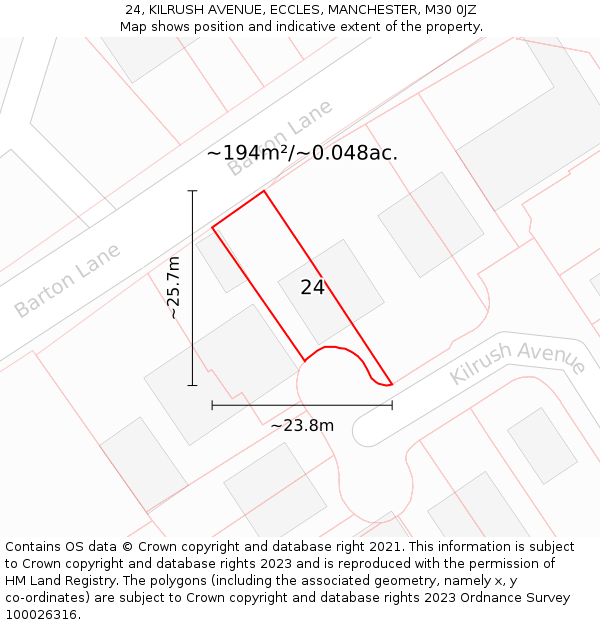 24, KILRUSH AVENUE, ECCLES, MANCHESTER, M30 0JZ: Plot and title map