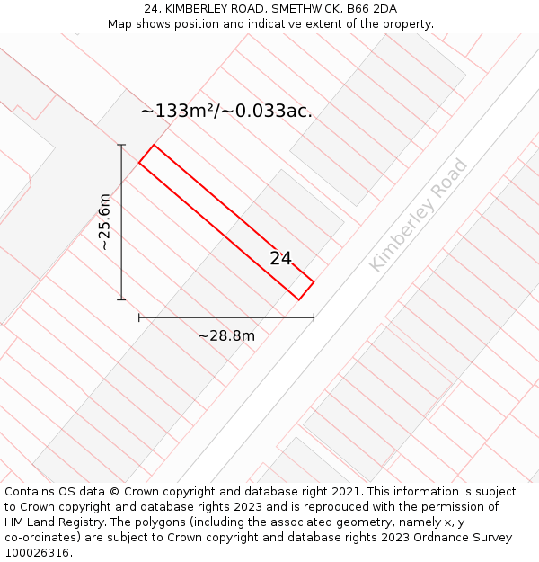 24, KIMBERLEY ROAD, SMETHWICK, B66 2DA: Plot and title map