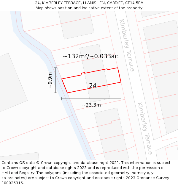 24, KIMBERLEY TERRACE, LLANISHEN, CARDIFF, CF14 5EA: Plot and title map