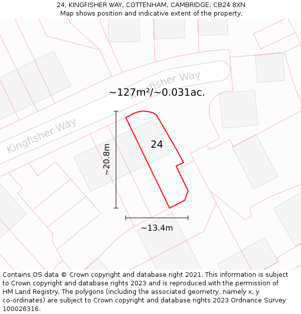 24, KINGFISHER WAY, COTTENHAM, CAMBRIDGE, CB24 8XN: Plot and title map