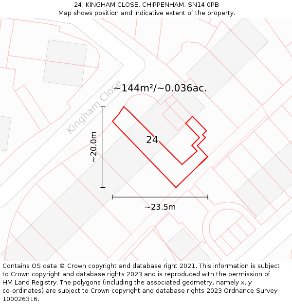 24, KINGHAM CLOSE, CHIPPENHAM, SN14 0PB: Plot and title map