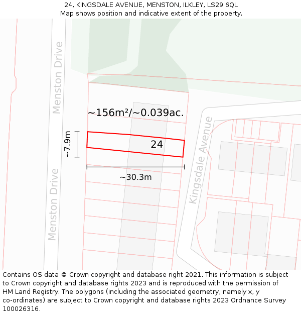 24, KINGSDALE AVENUE, MENSTON, ILKLEY, LS29 6QL: Plot and title map