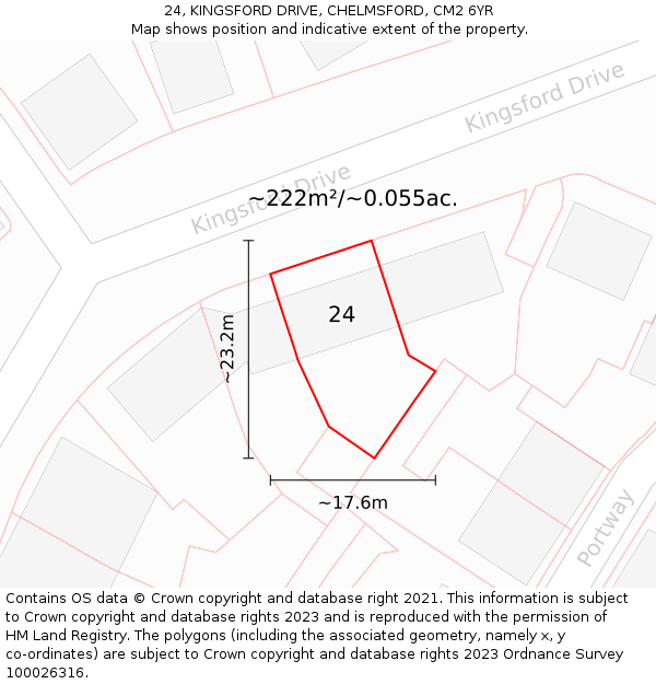 24, KINGSFORD DRIVE, CHELMSFORD, CM2 6YR: Plot and title map