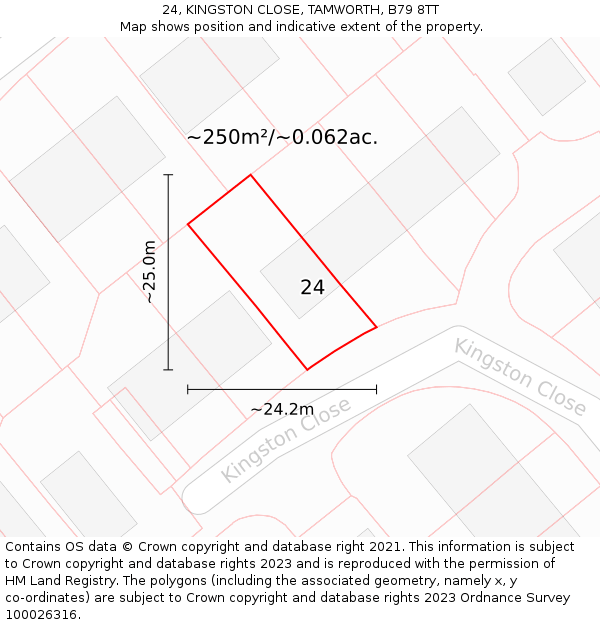 24, KINGSTON CLOSE, TAMWORTH, B79 8TT: Plot and title map