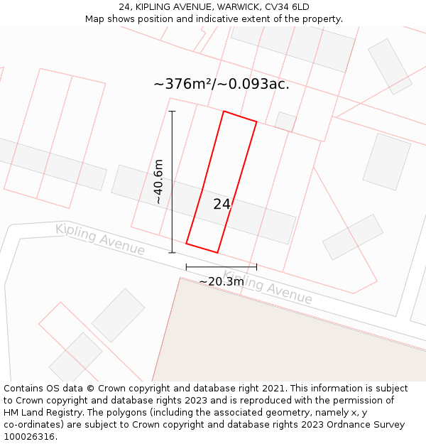 24, KIPLING AVENUE, WARWICK, CV34 6LD: Plot and title map