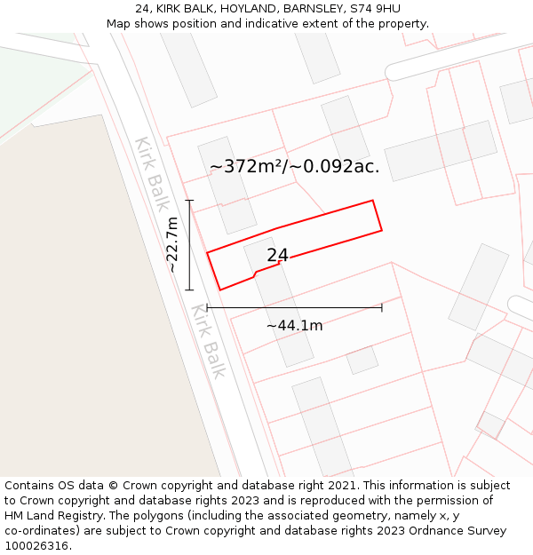 24, KIRK BALK, HOYLAND, BARNSLEY, S74 9HU: Plot and title map