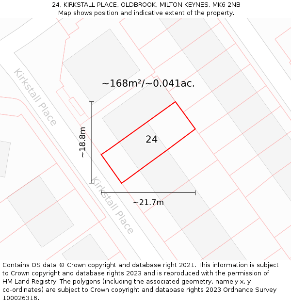 24, KIRKSTALL PLACE, OLDBROOK, MILTON KEYNES, MK6 2NB: Plot and title map