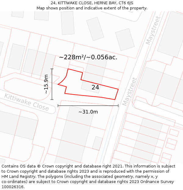 24, KITTIWAKE CLOSE, HERNE BAY, CT6 6JS: Plot and title map