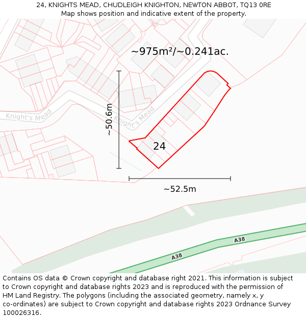24, KNIGHTS MEAD, CHUDLEIGH KNIGHTON, NEWTON ABBOT, TQ13 0RE: Plot and title map