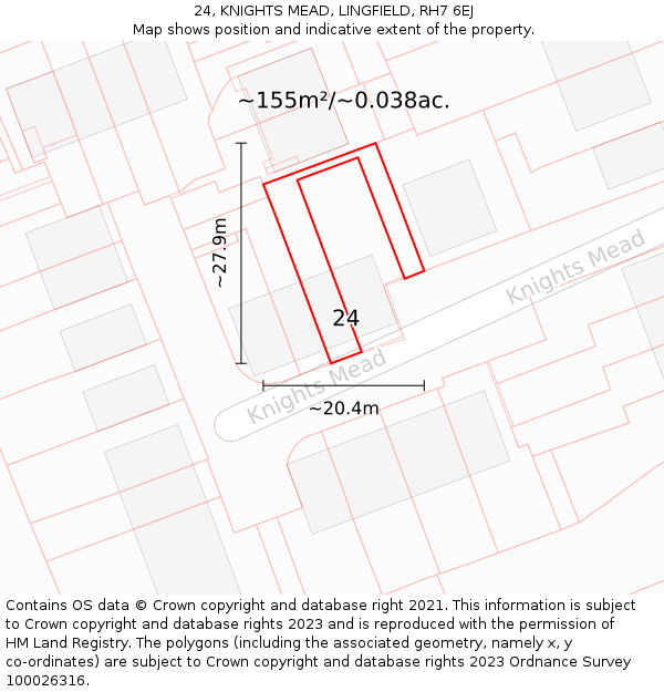 24, KNIGHTS MEAD, LINGFIELD, RH7 6EJ: Plot and title map