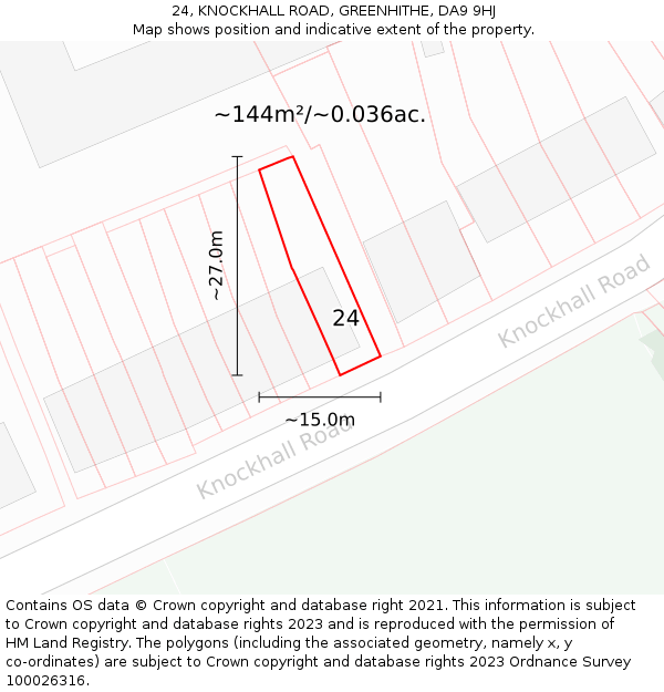 24, KNOCKHALL ROAD, GREENHITHE, DA9 9HJ: Plot and title map