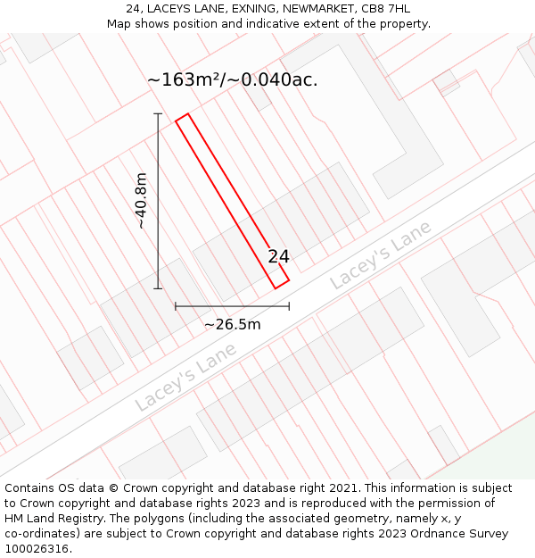 24, LACEYS LANE, EXNING, NEWMARKET, CB8 7HL: Plot and title map