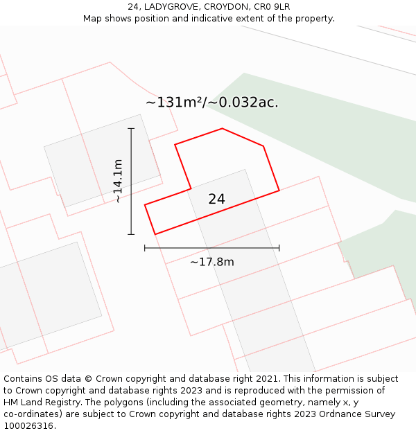 24, LADYGROVE, CROYDON, CR0 9LR: Plot and title map