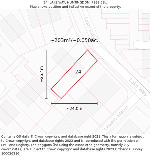 24, LAKE WAY, HUNTINGDON, PE29 6SU: Plot and title map
