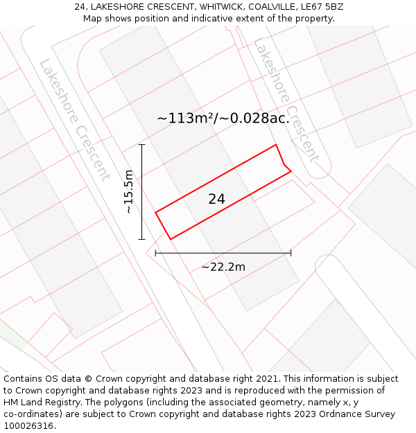 24, LAKESHORE CRESCENT, WHITWICK, COALVILLE, LE67 5BZ: Plot and title map