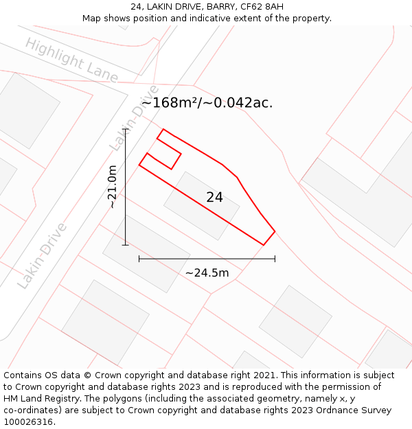 24, LAKIN DRIVE, BARRY, CF62 8AH: Plot and title map