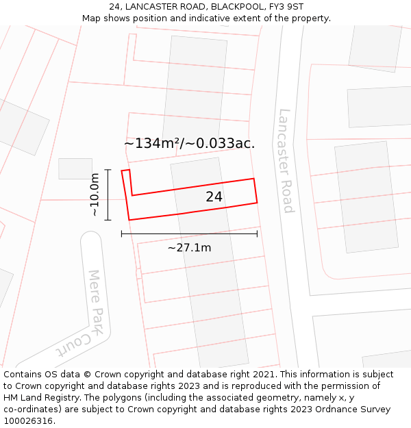 24, LANCASTER ROAD, BLACKPOOL, FY3 9ST: Plot and title map